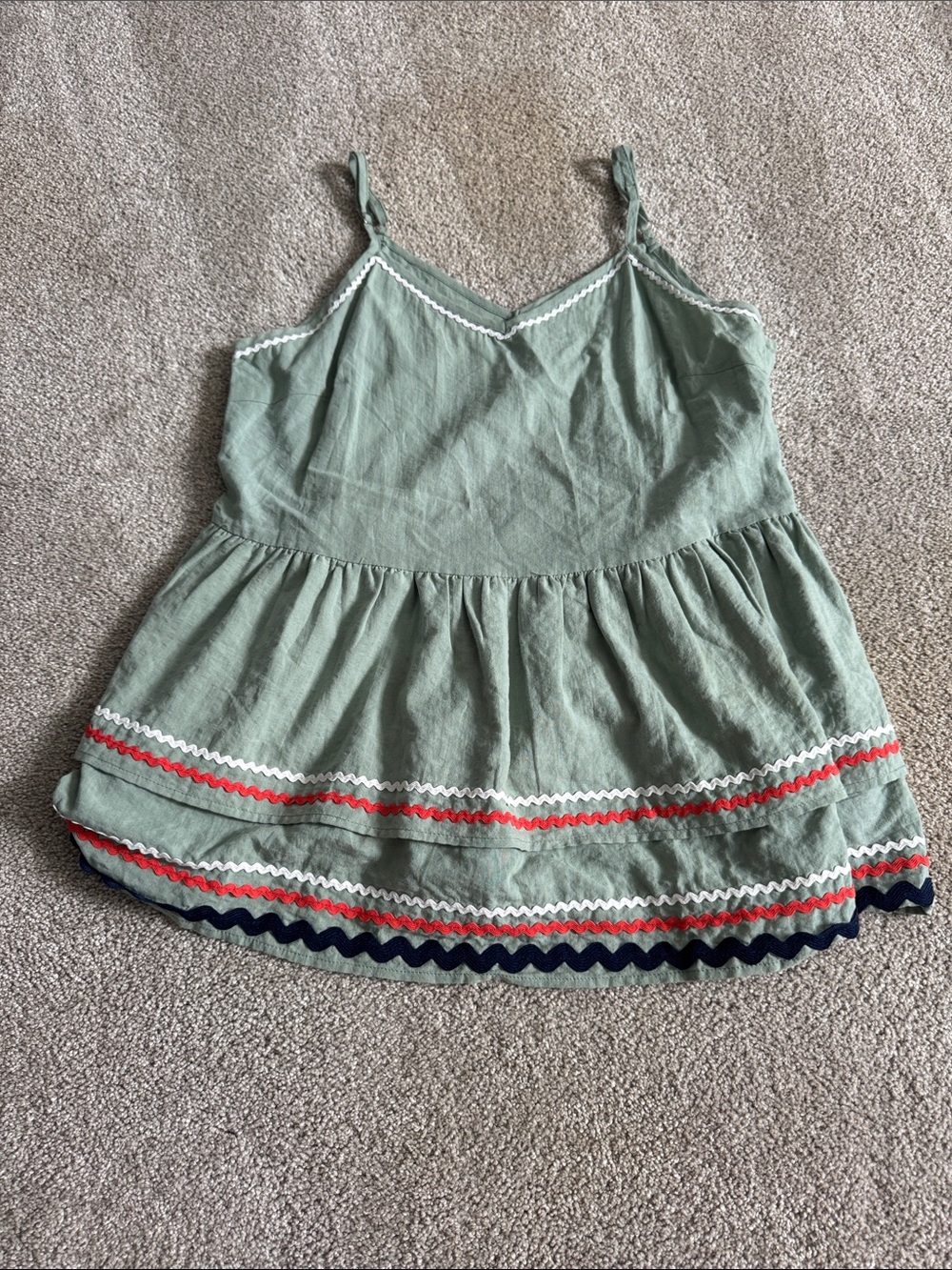 entro Sage Green Tiered Camisole with Red White and Navy Trim